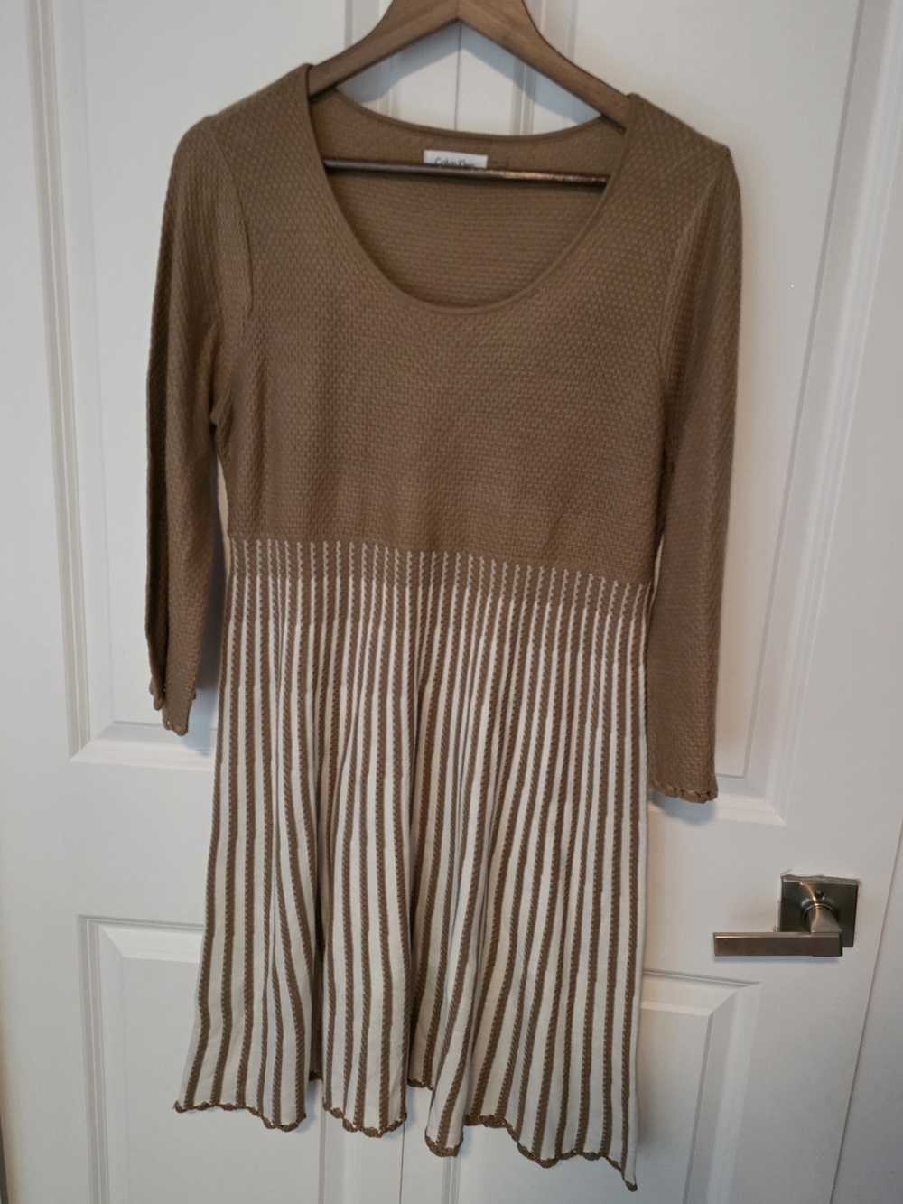 Calvin Klein Taupe and Cream Knit Fit & Flare Dress